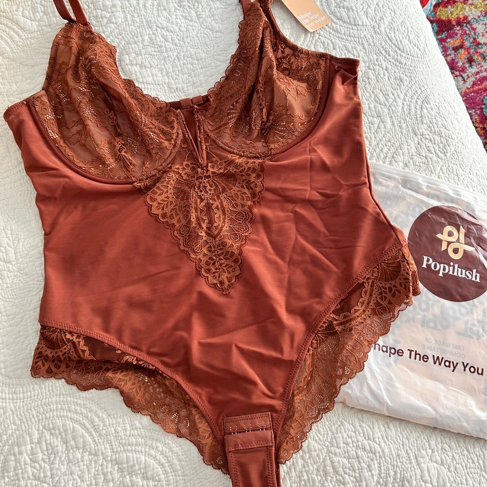 Popilush shapeware bodysuit. Copper brown color. Brand new with tags and package